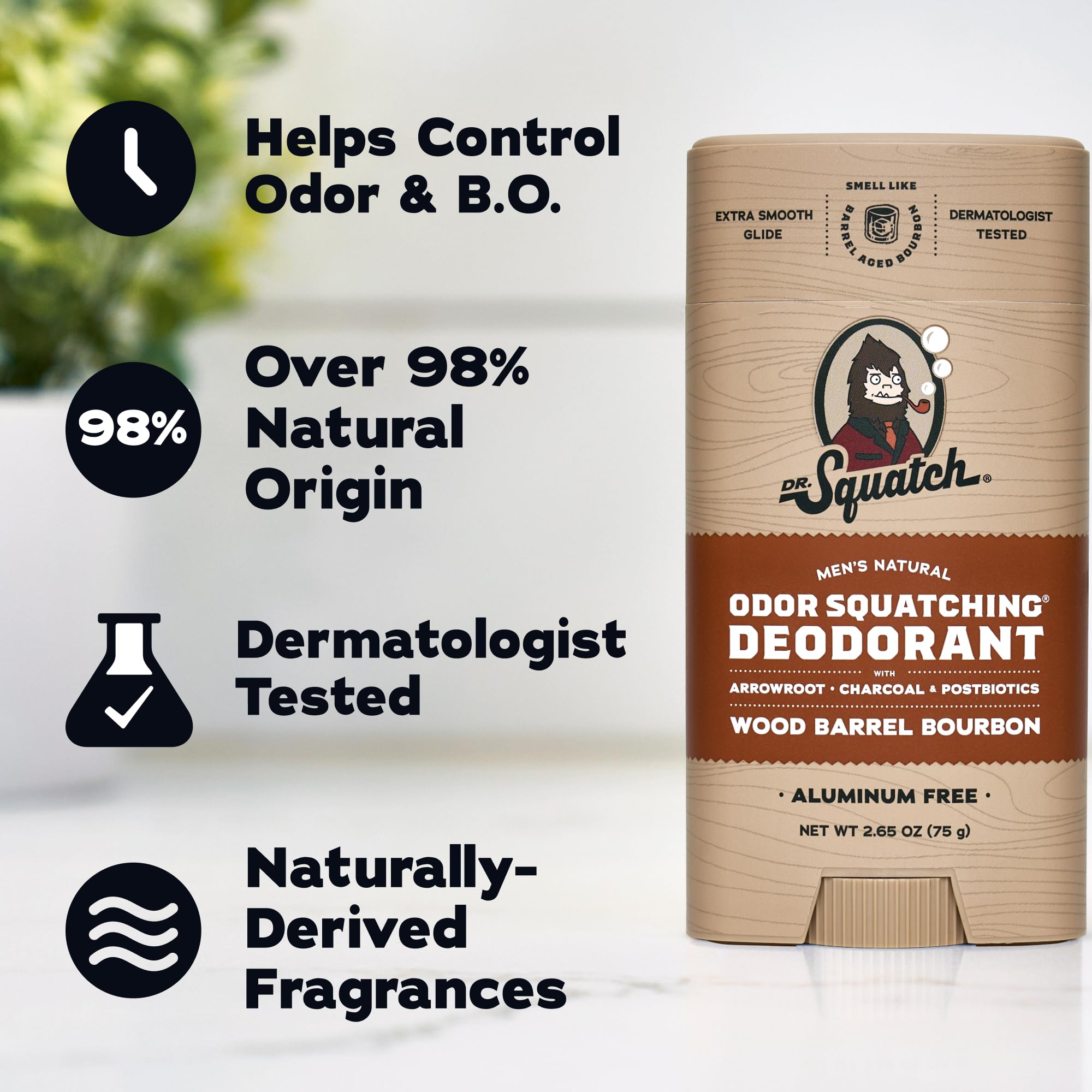 Dr. Squatch etiqueta girada con ingredientes y beneficio natural visible