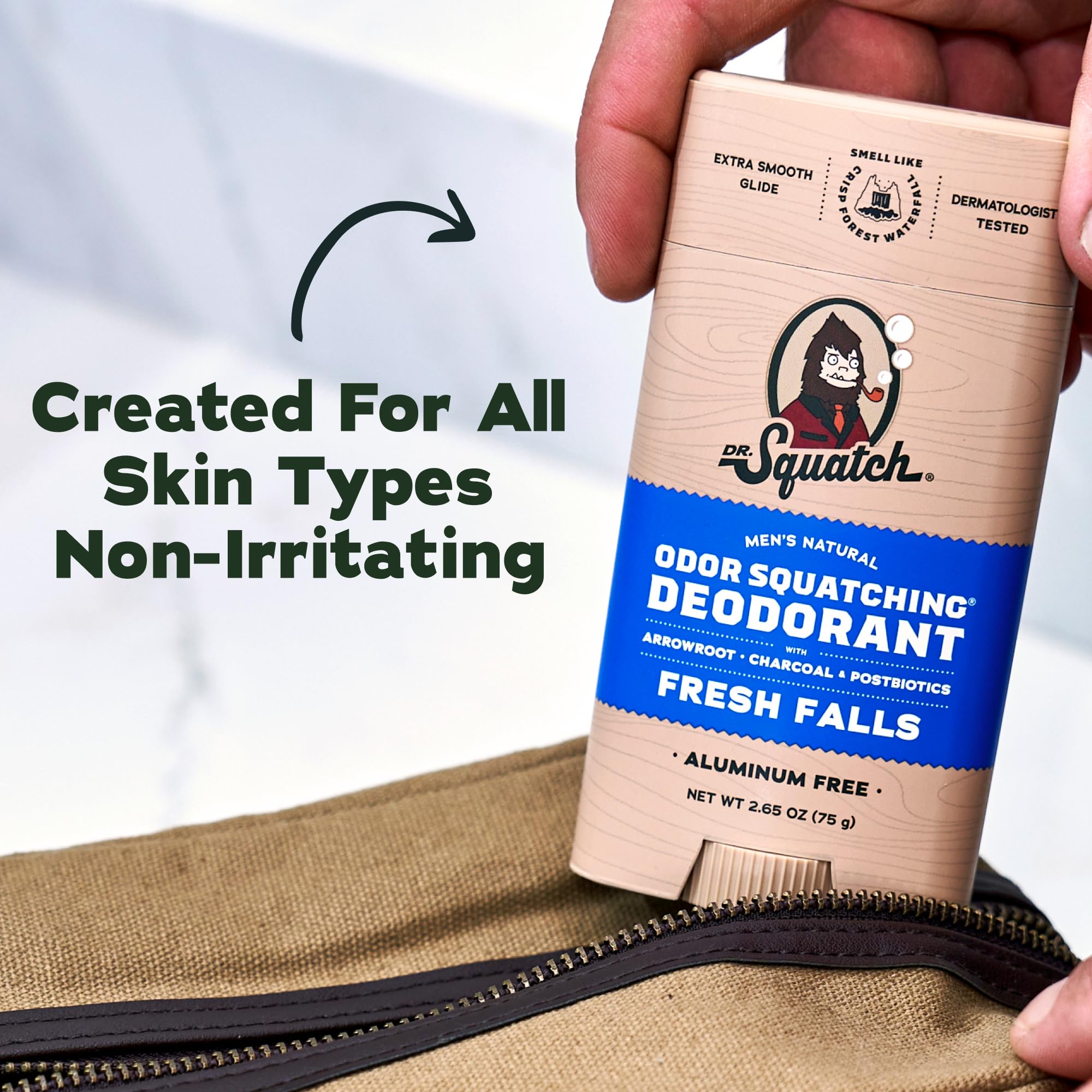 Dr. Squatch etiqueta de ingredientes destacando carbón y postbióticos
