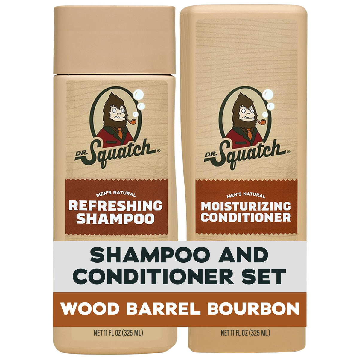 Dr. Squatch frontal del set con aroma Wood Barrel Bourbon mostrando beneficio de limpieza