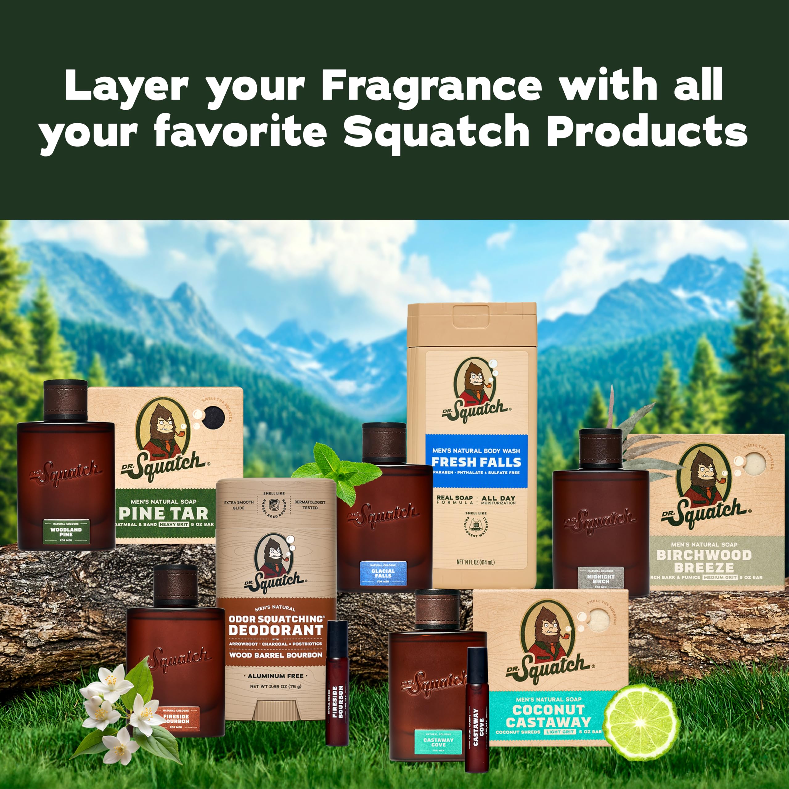 Dr. Squatch mini colonia en mano para comparar tamaño y portarabilidad