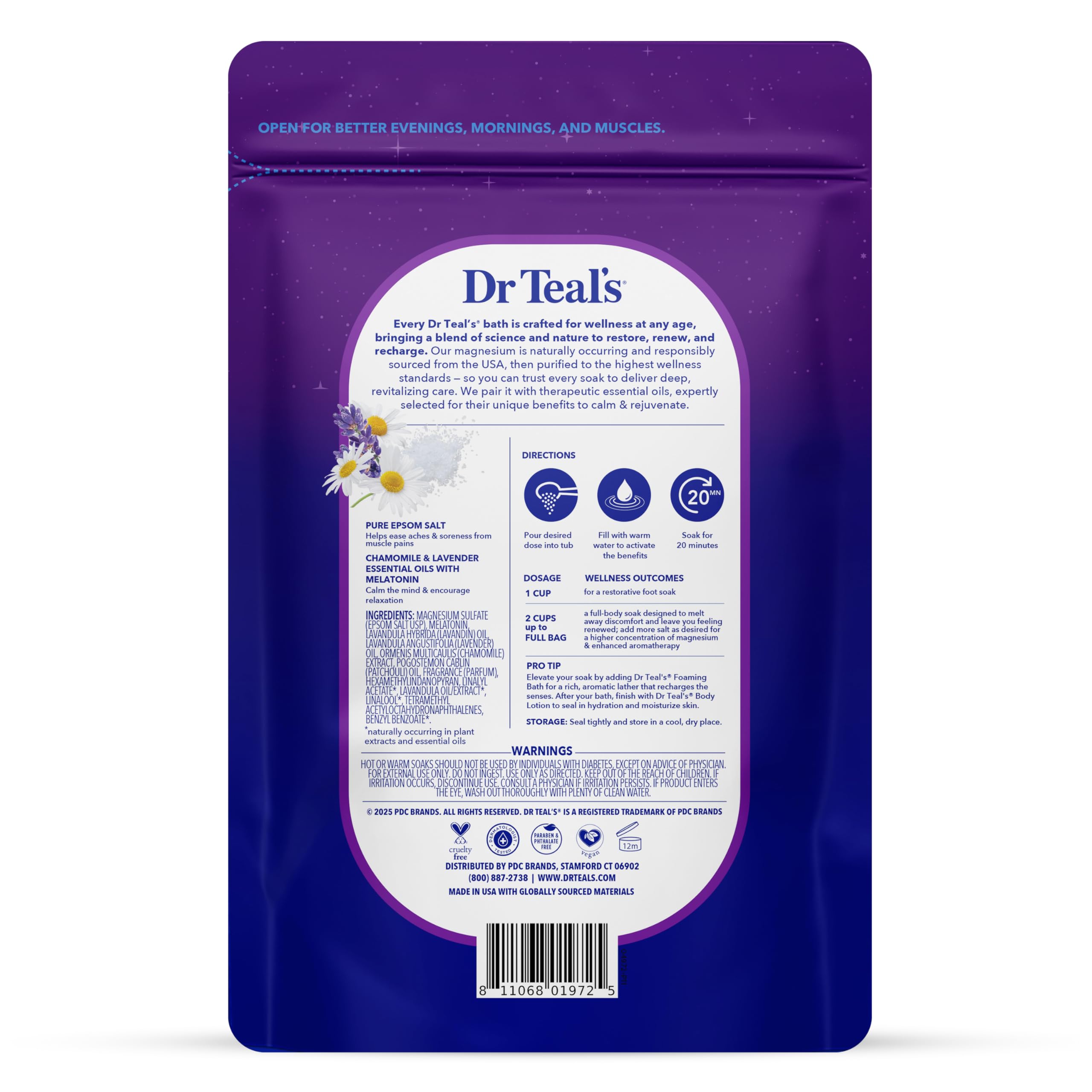Dr Teal's detalle de la etiqueta legible que destaca ingredientes clave