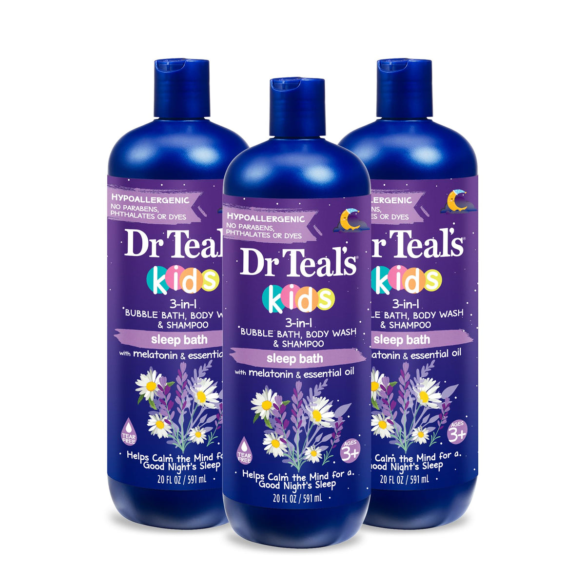Dr Teal's botella frontal 20 fl oz mostrando etiqueta clara y beneficios