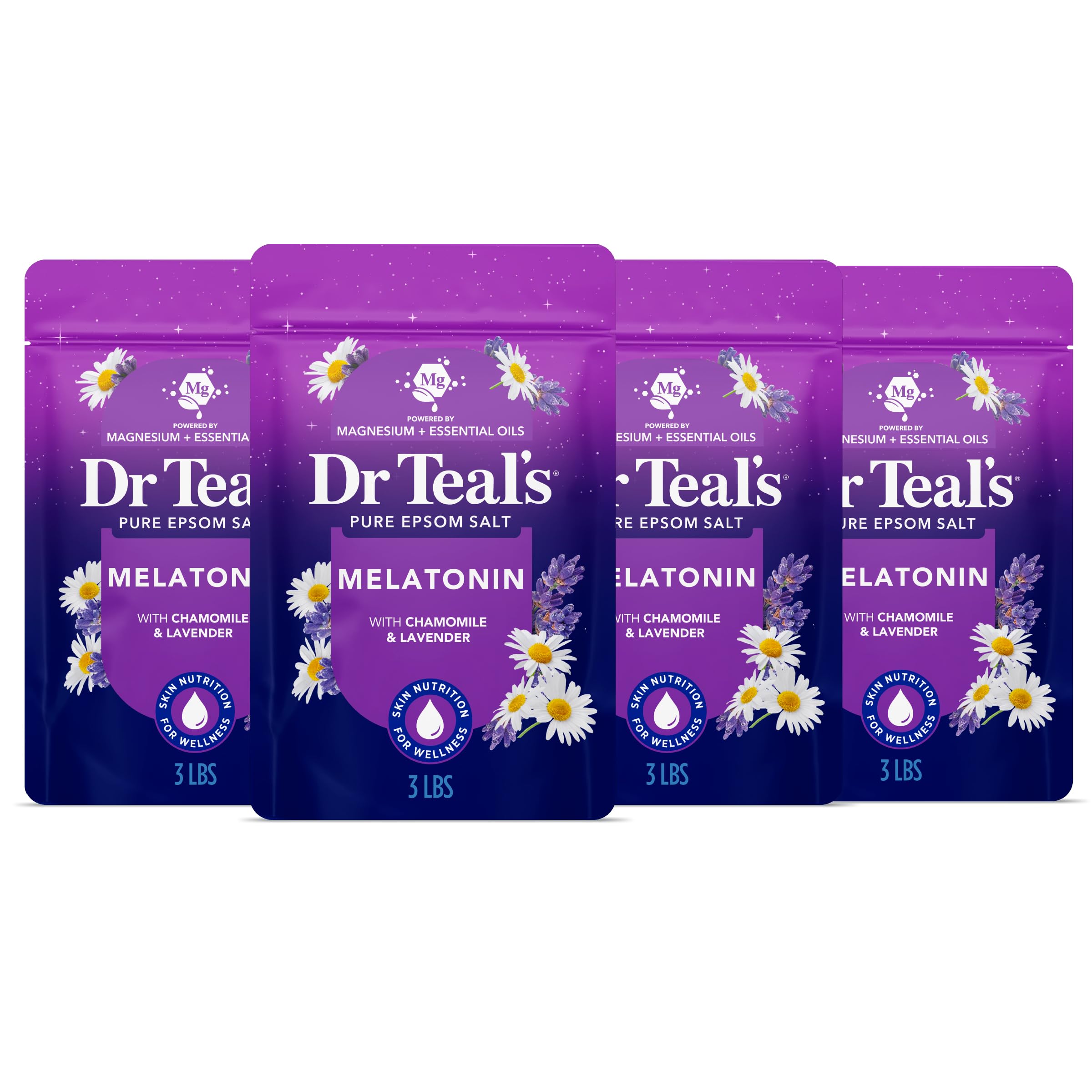 Dr Teal's frente del paquete de cuatro que muestra envases y volumen