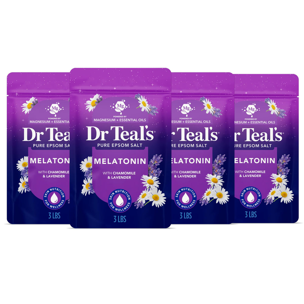 Dr Teal's frente del paquete de cuatro que muestra envases y volumen