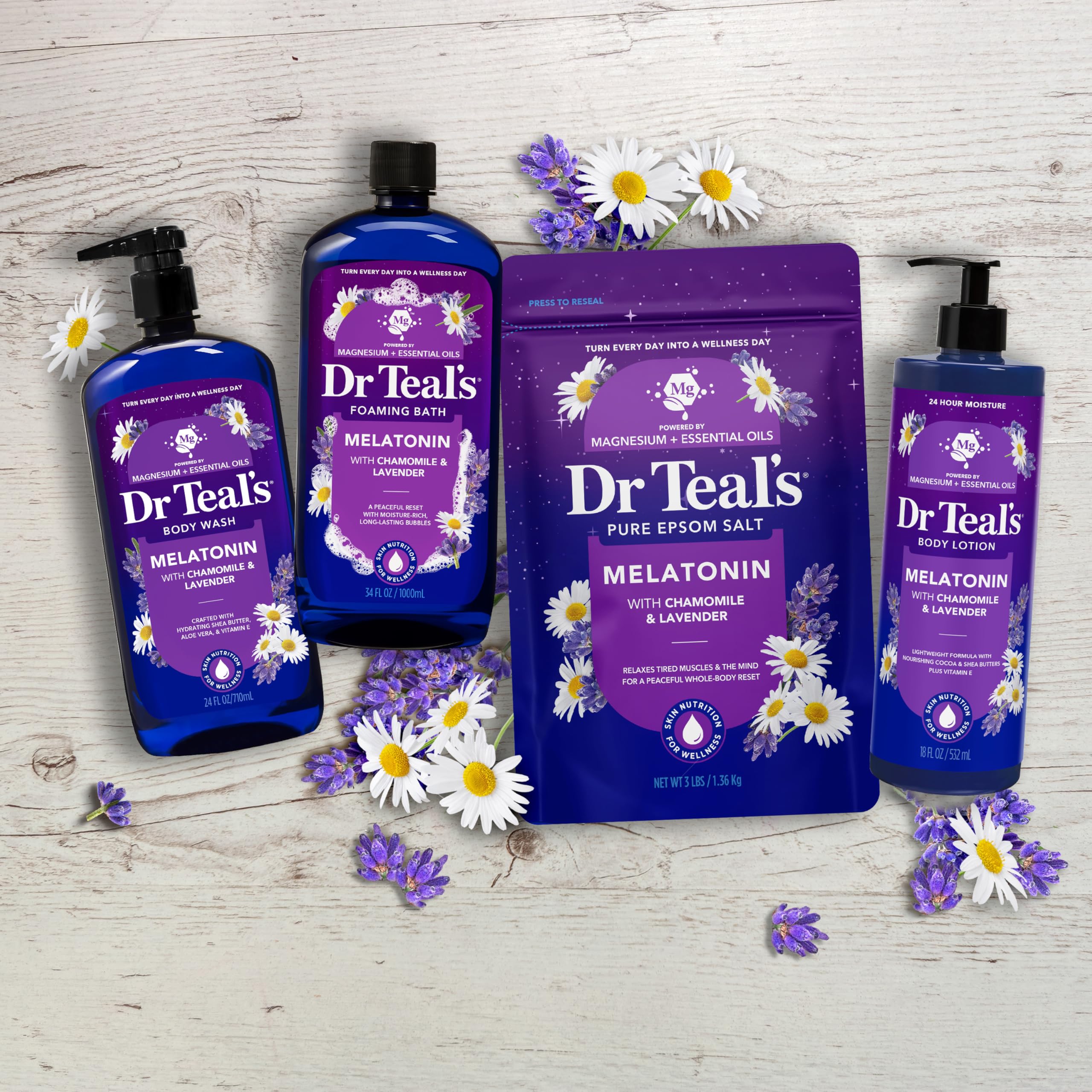 Dr Teal's lista de ingredientes en el envase para transparencia