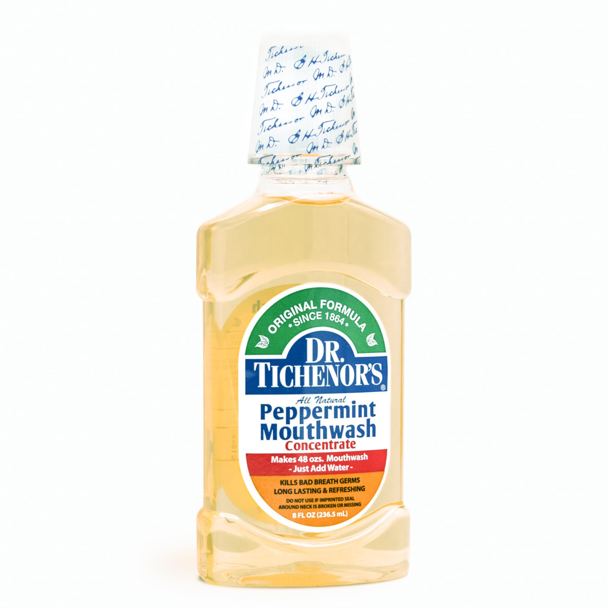 Dr. Tichenor's persona usando enjuague para fresca sensación bucal
