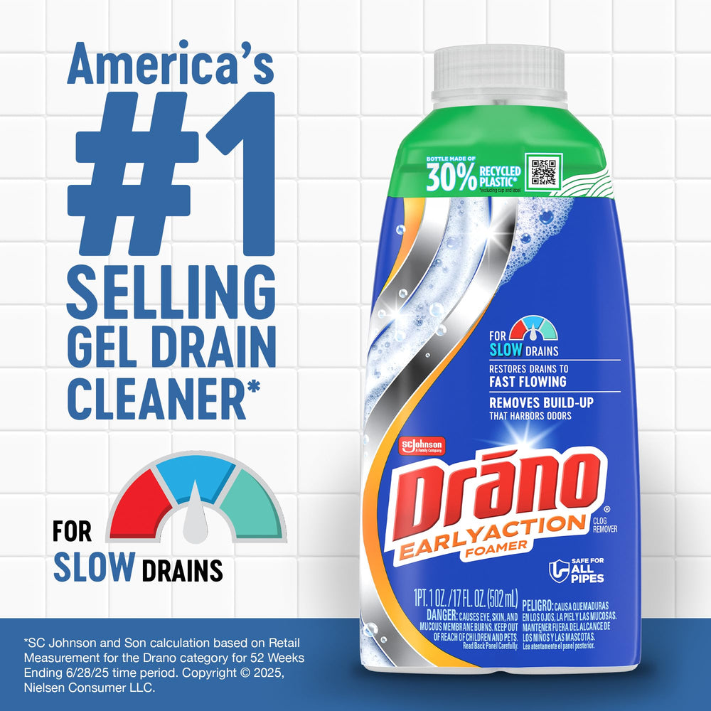Drano espuma llenando la tubería para disolver residuos