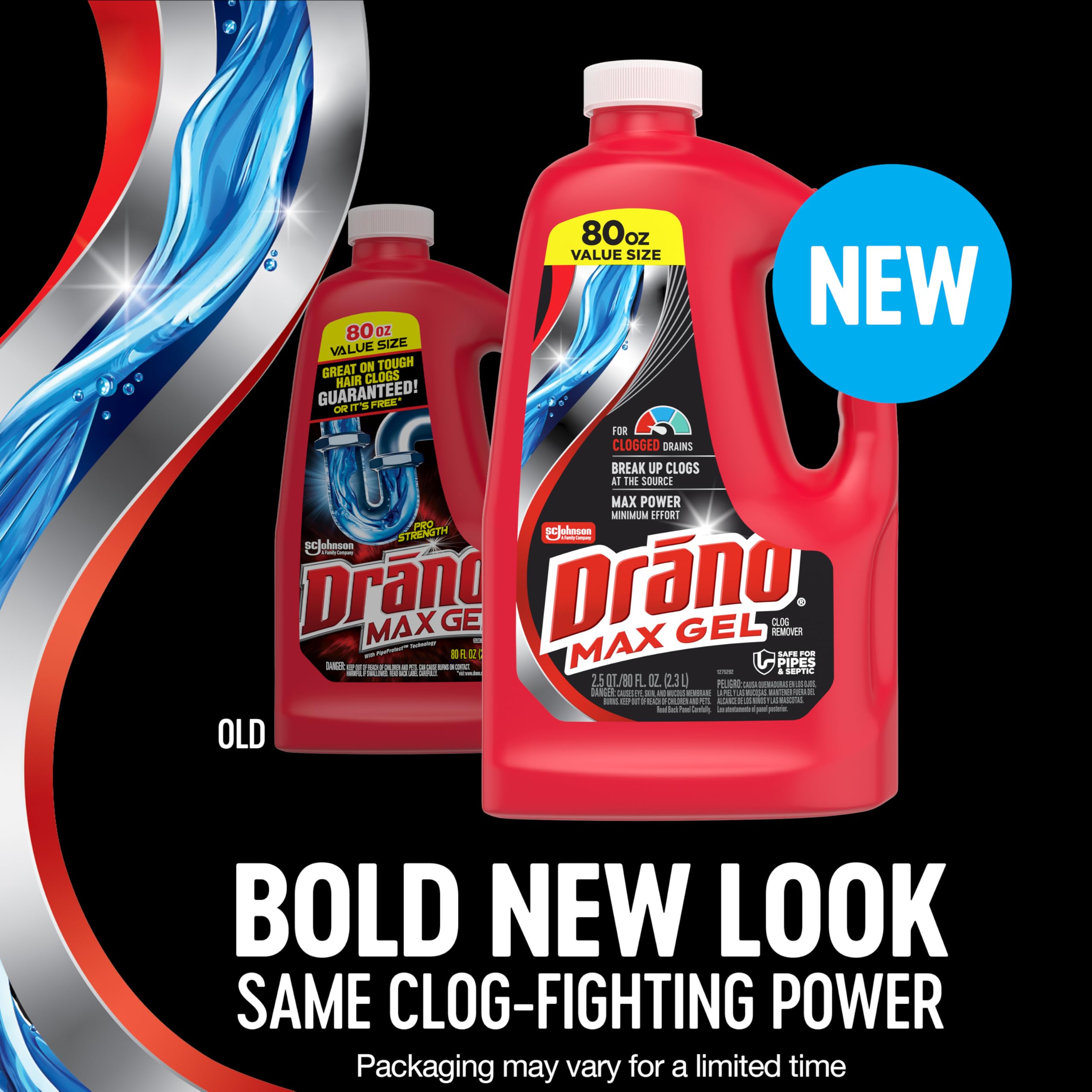 Cierre en la textura espesa del gel Drano que facilita adherencia al tapón
