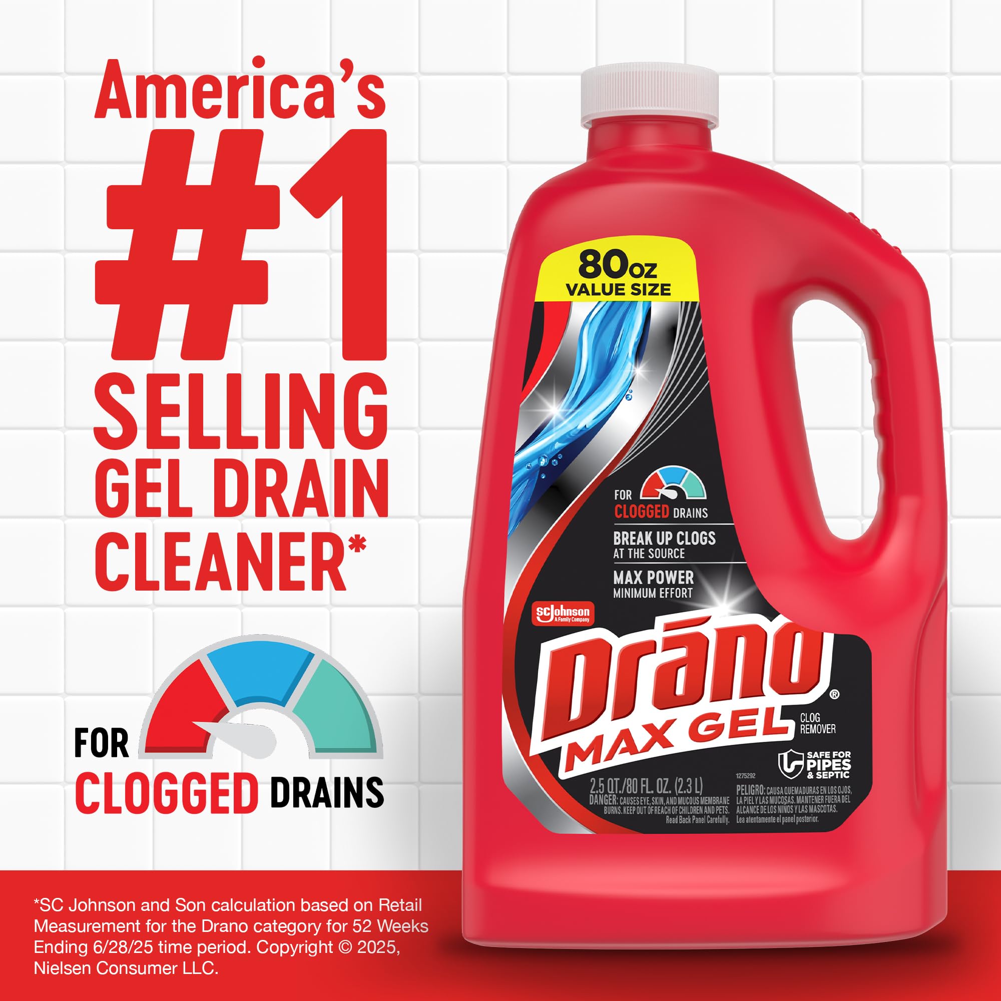Uso de Drano Max Gel vertido lentamente en un fregadero para eliminar grasa