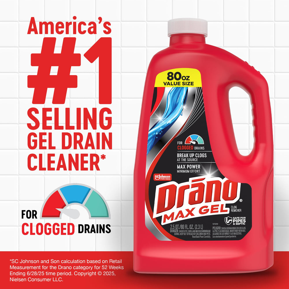 Uso de Drano Max Gel vertido lentamente en un fregadero para eliminar grasa