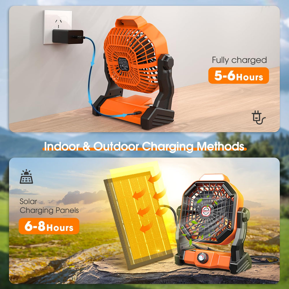 Drchop ventilador junto a mano para comparación de tamaño y portabilidad