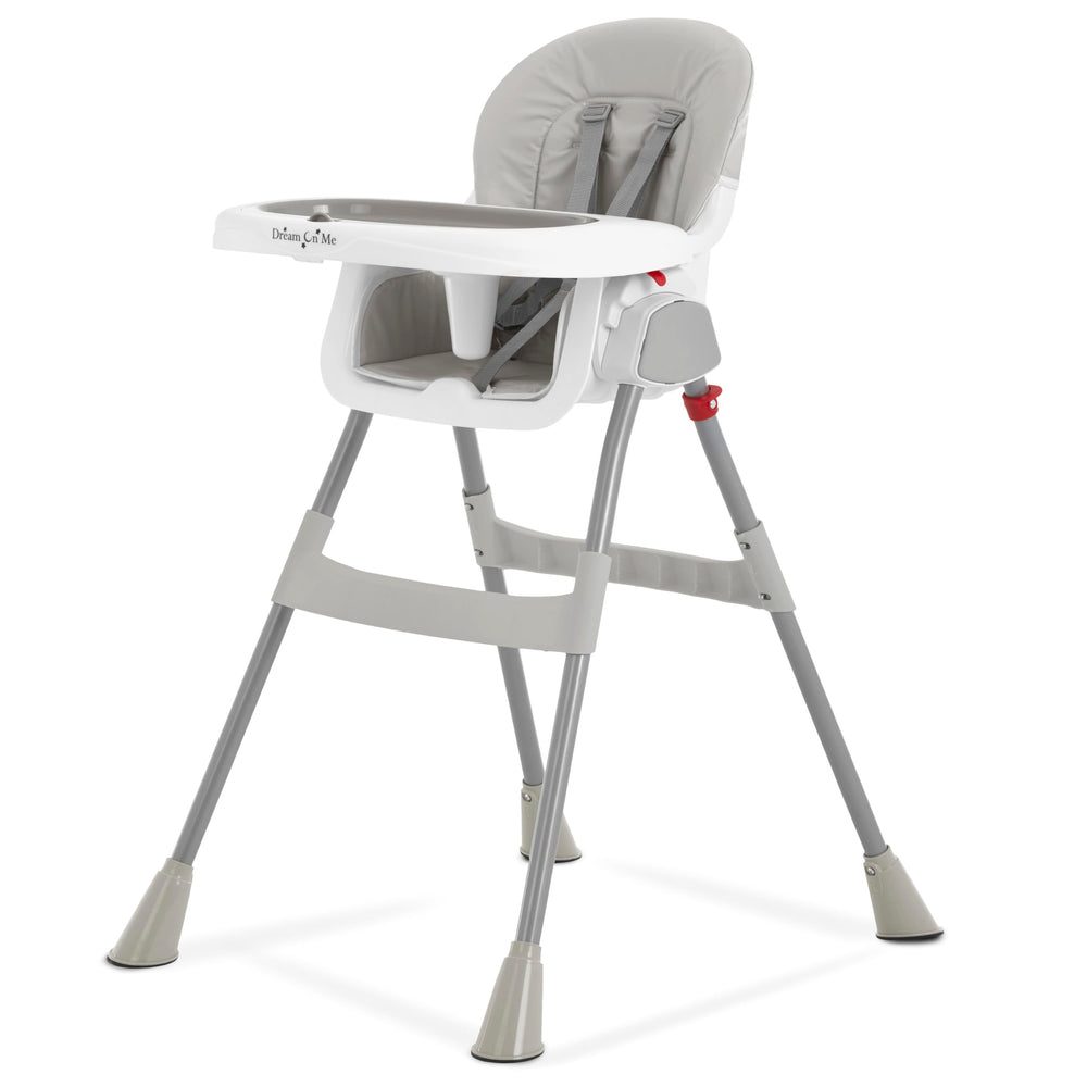 Dream On Me trona frontal gris mostrando diseño compacto y seguridad