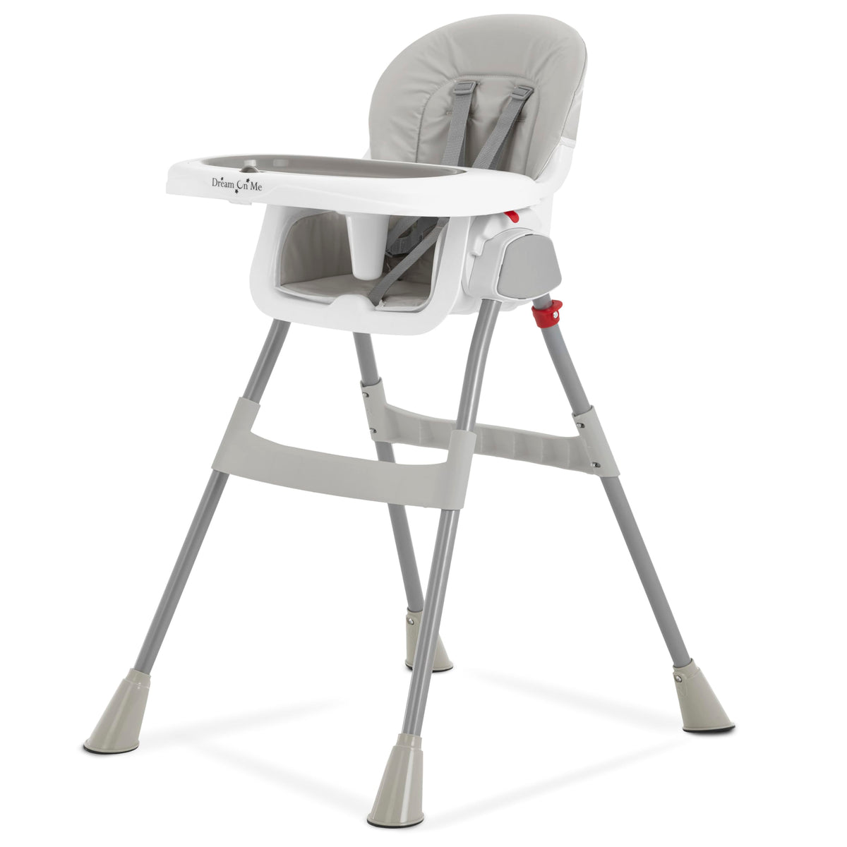 Dream On Me trona frontal gris mostrando diseño compacto y seguridad