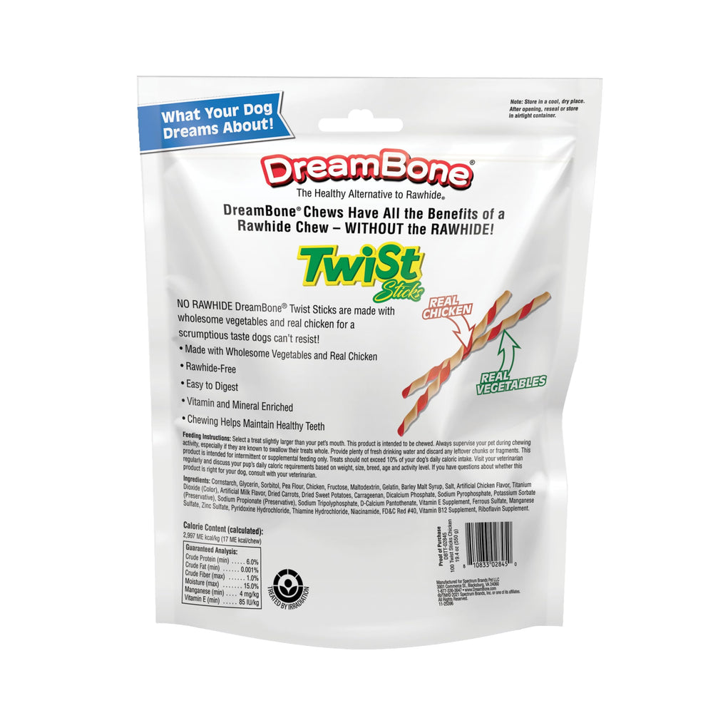 DreamBone close-up of a twist stick emphasizing real chicken flavor