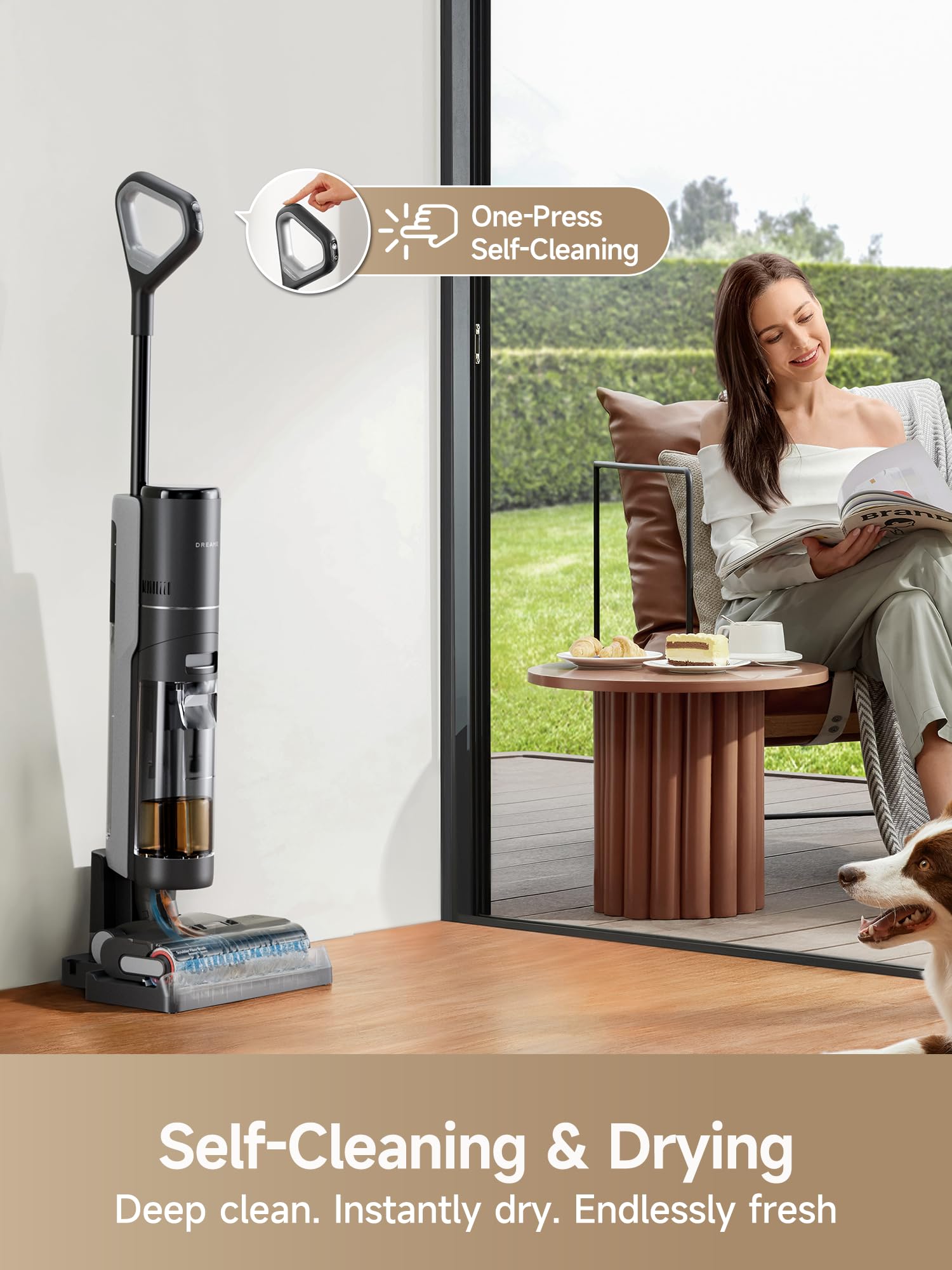 dreame h12 pro limpiando un derrame líquido en suelo duro rápidamente