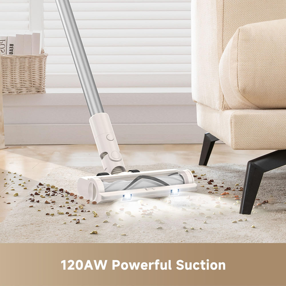 dreame cabezal con luces led limpiando debajo de mueble