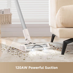 dreame cabezal con luces led limpiando debajo de mueble
