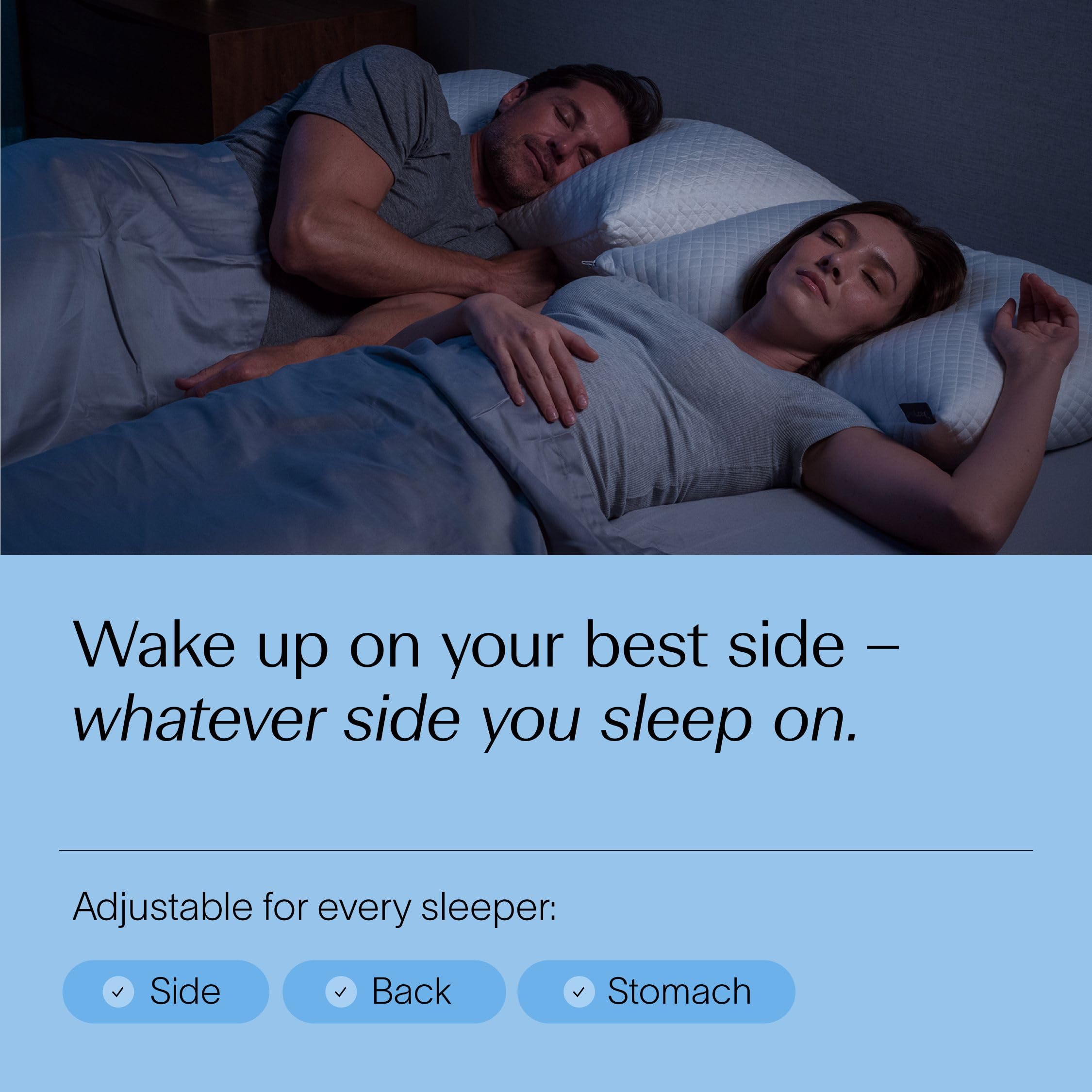 DreamyBlue comparación de tamaño Queen sobre cama para visual de escala