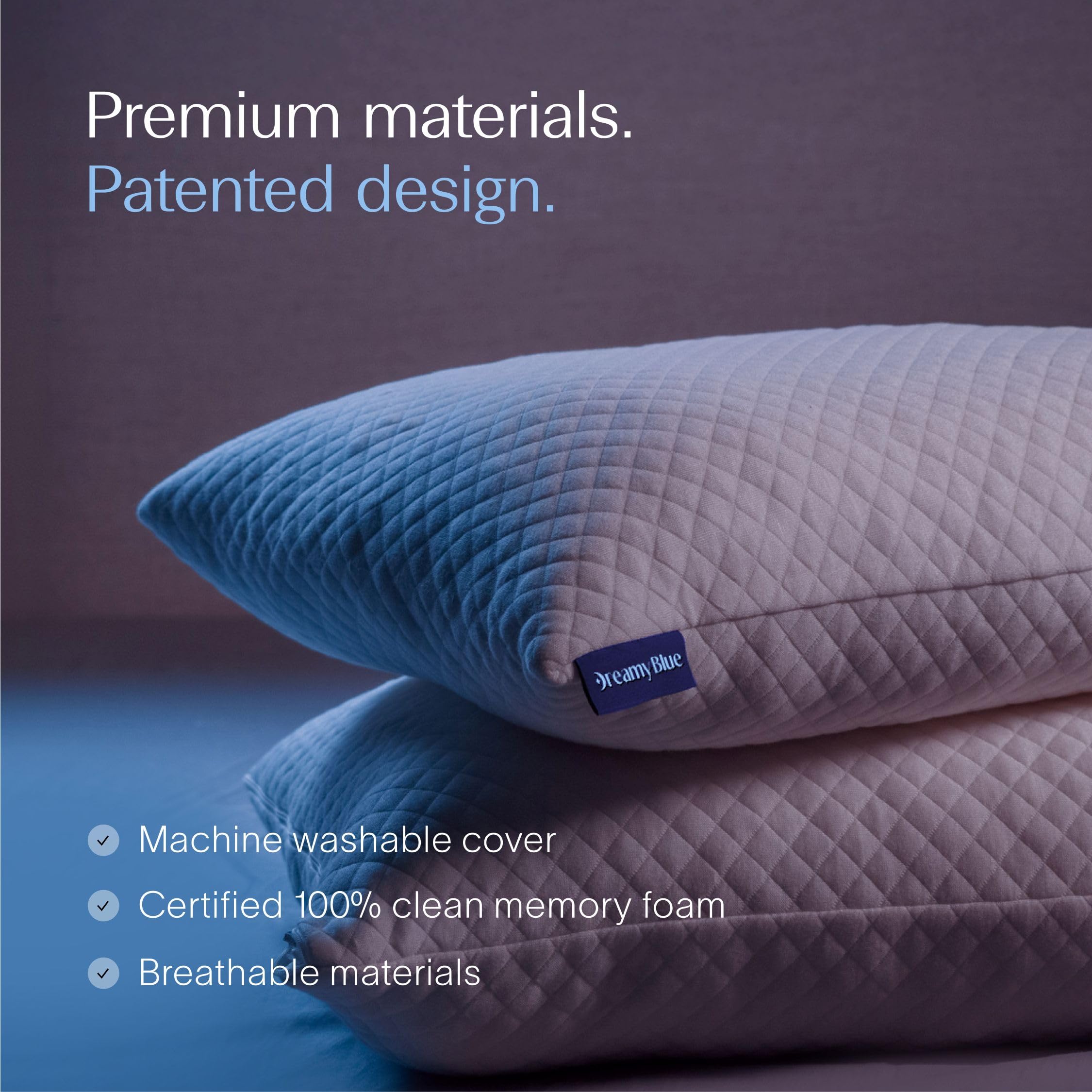 DreamyBlue etiqueta CertiPUR-US y funda indicando seguridad y respirabilidad