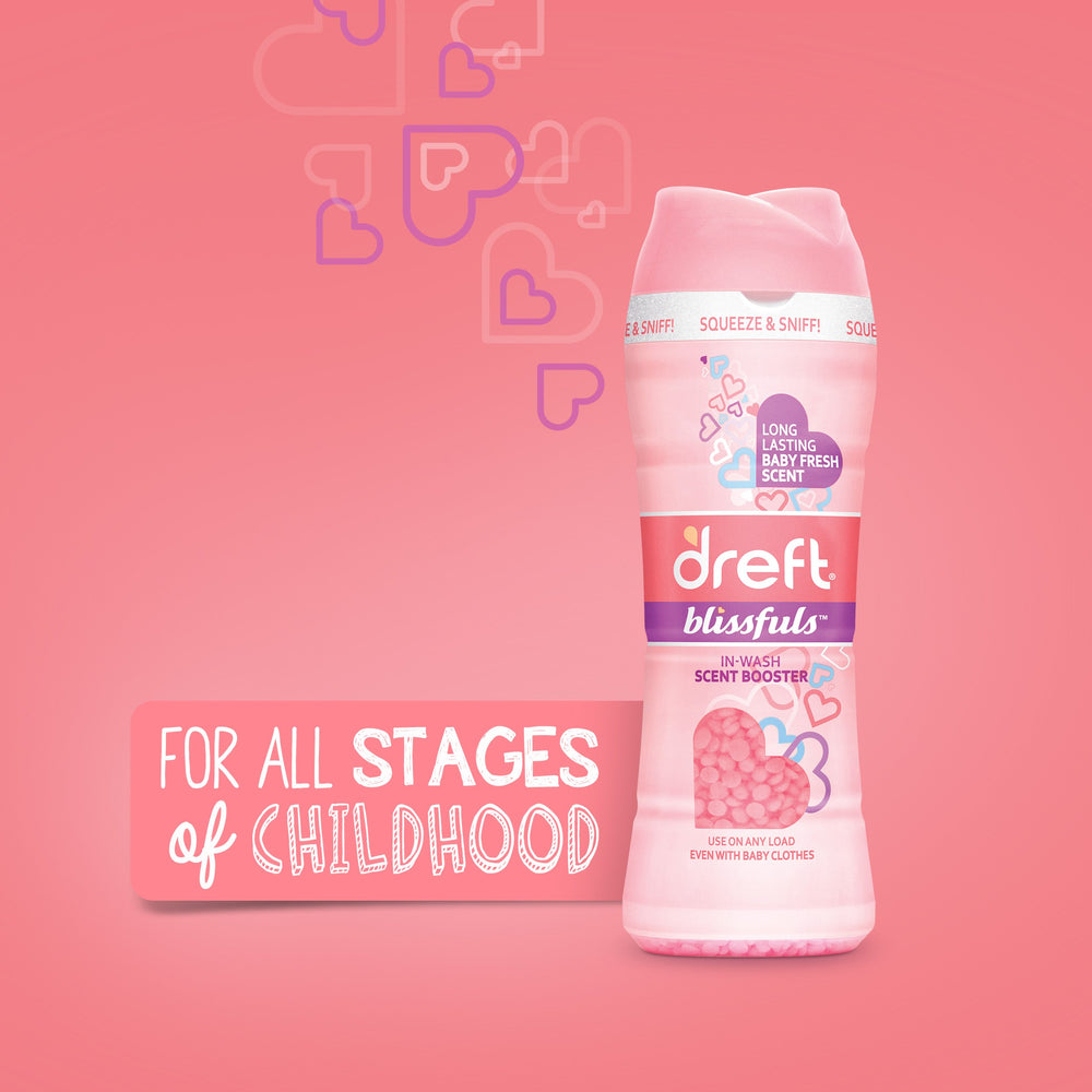 Dreft Blissfuls en lavadora durante ciclo, beneficiando aroma duradero