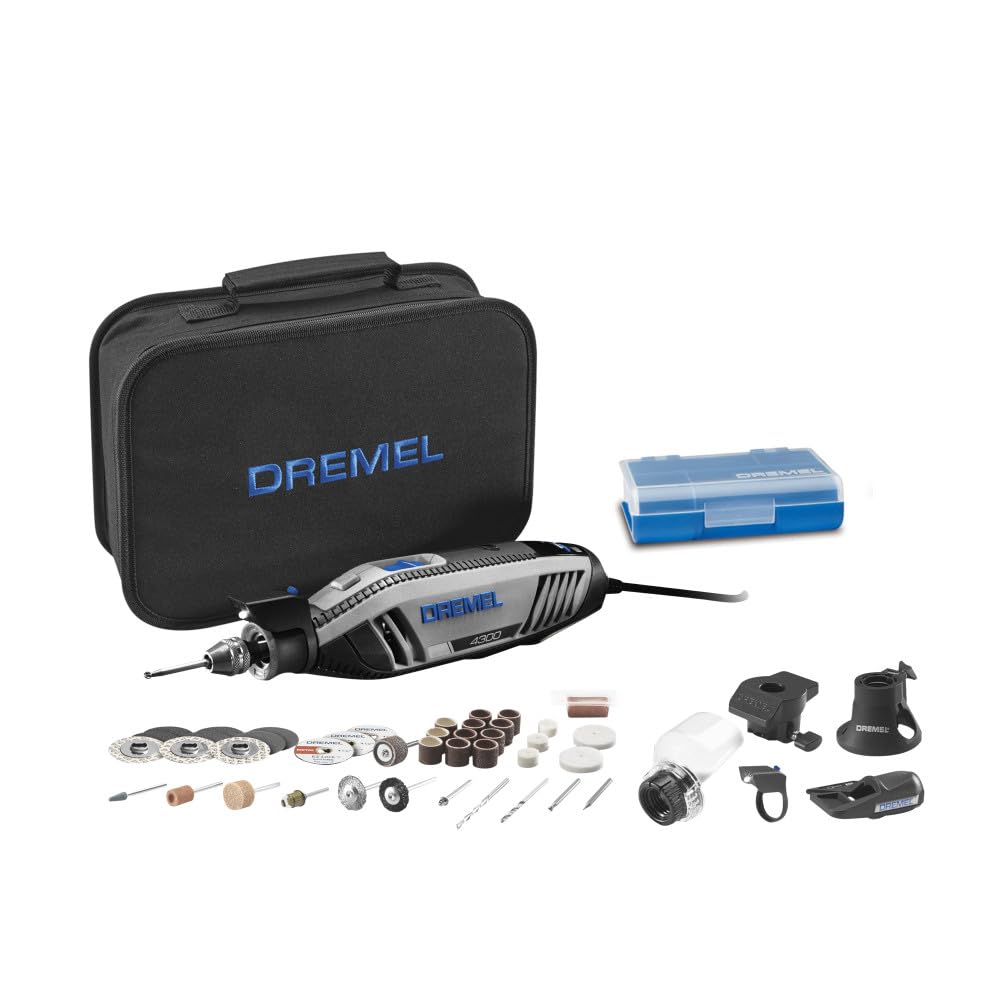 Dremel 4300 vista frontal con accesorios mostrando control y potencia