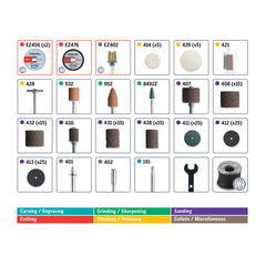 Dremel bandas y discos de lija mostrando variedad para distintos granos