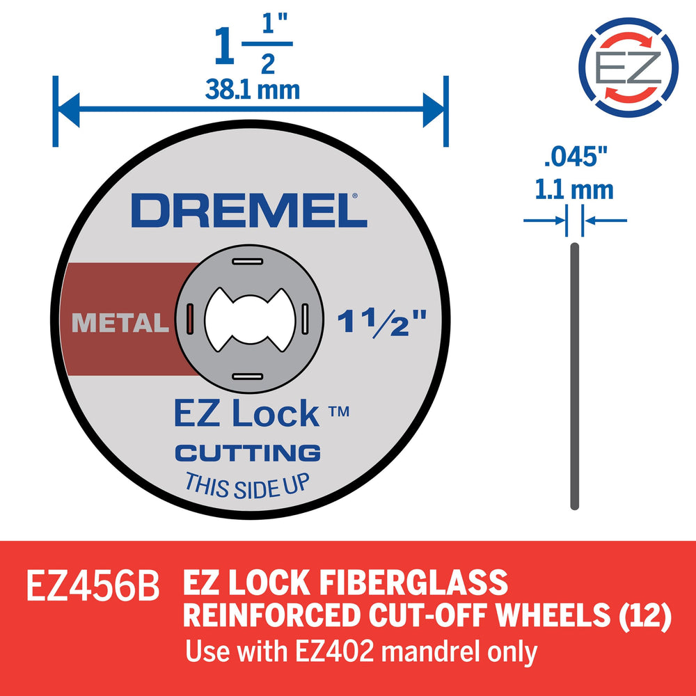 Dremel disco montado en mandril EZ402 mostrando cambio sin tornillo