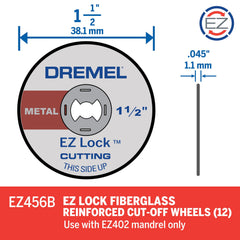 Dremel disco montado en mandril EZ402 mostrando cambio sin tornillo