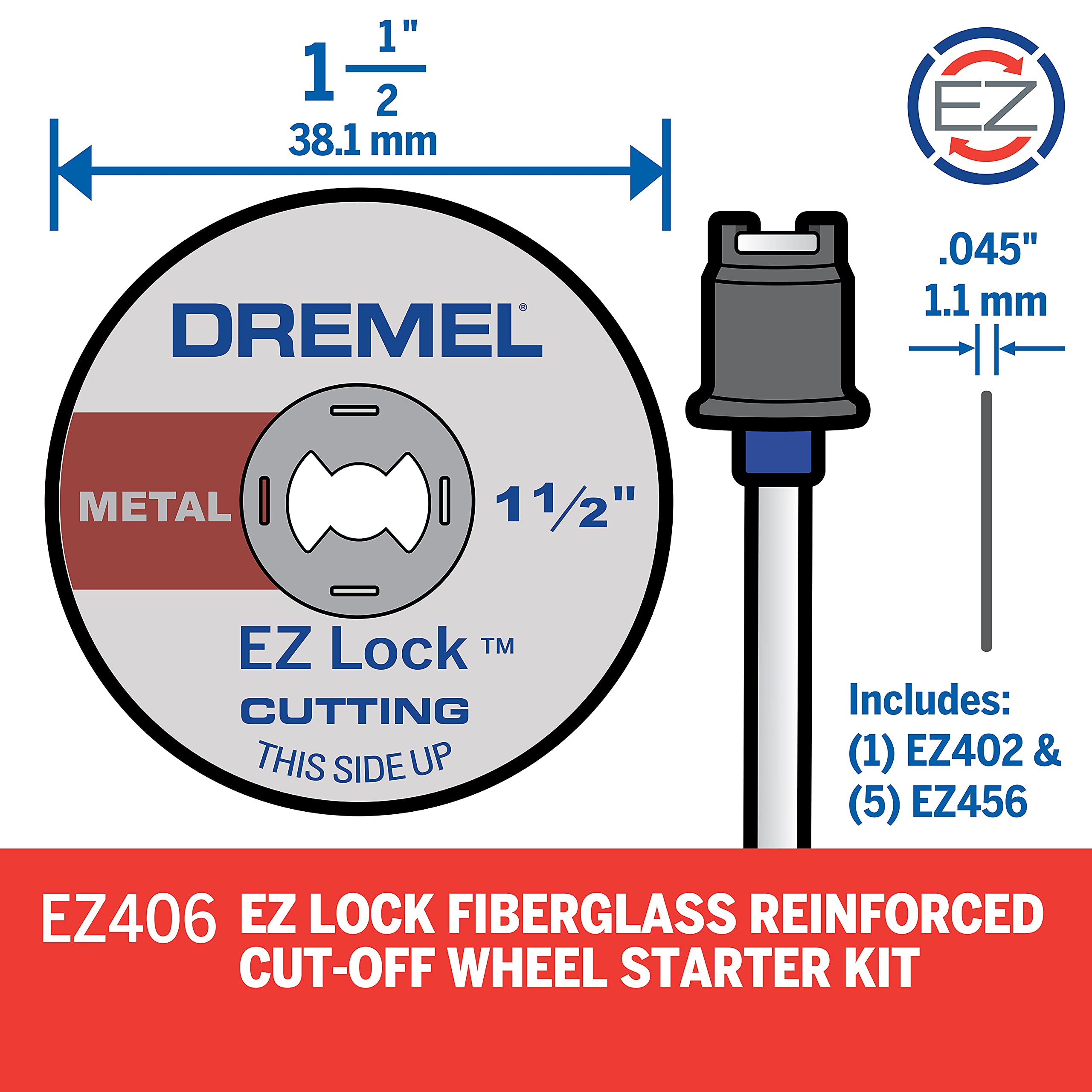 Dremel detalle del mandril EZ402 mostrando la fijación EZ‑Lock para cambios rápidos