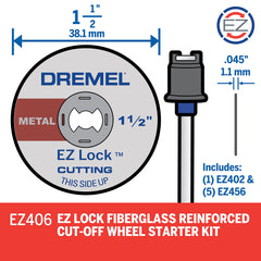 Dremel detalle del mandril EZ402 mostrando la fijación EZ‑Lock para cambios rápidos