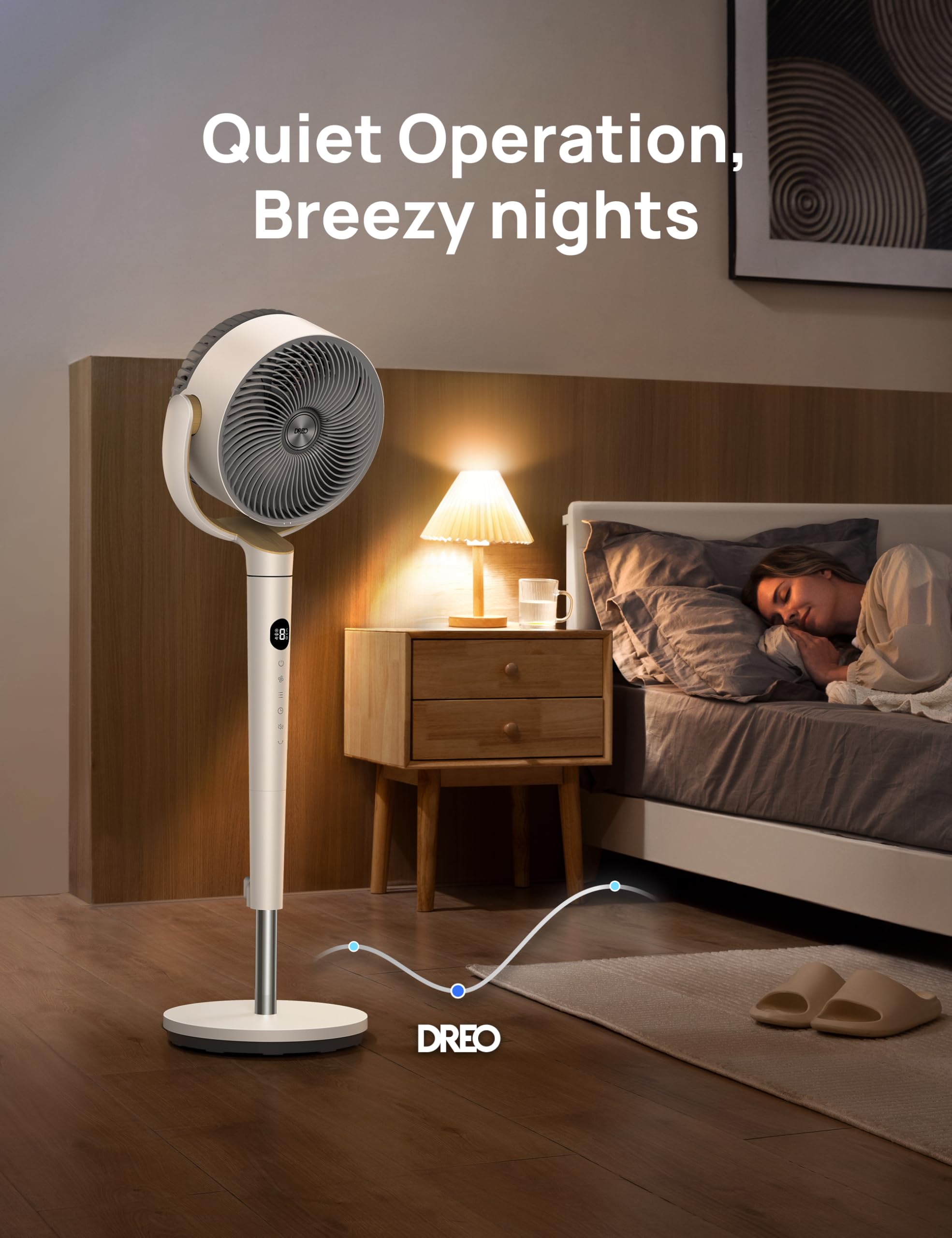 DREO ventilador con barra telescópica, ajuste de altura 37 a 42 pulgadas práctico