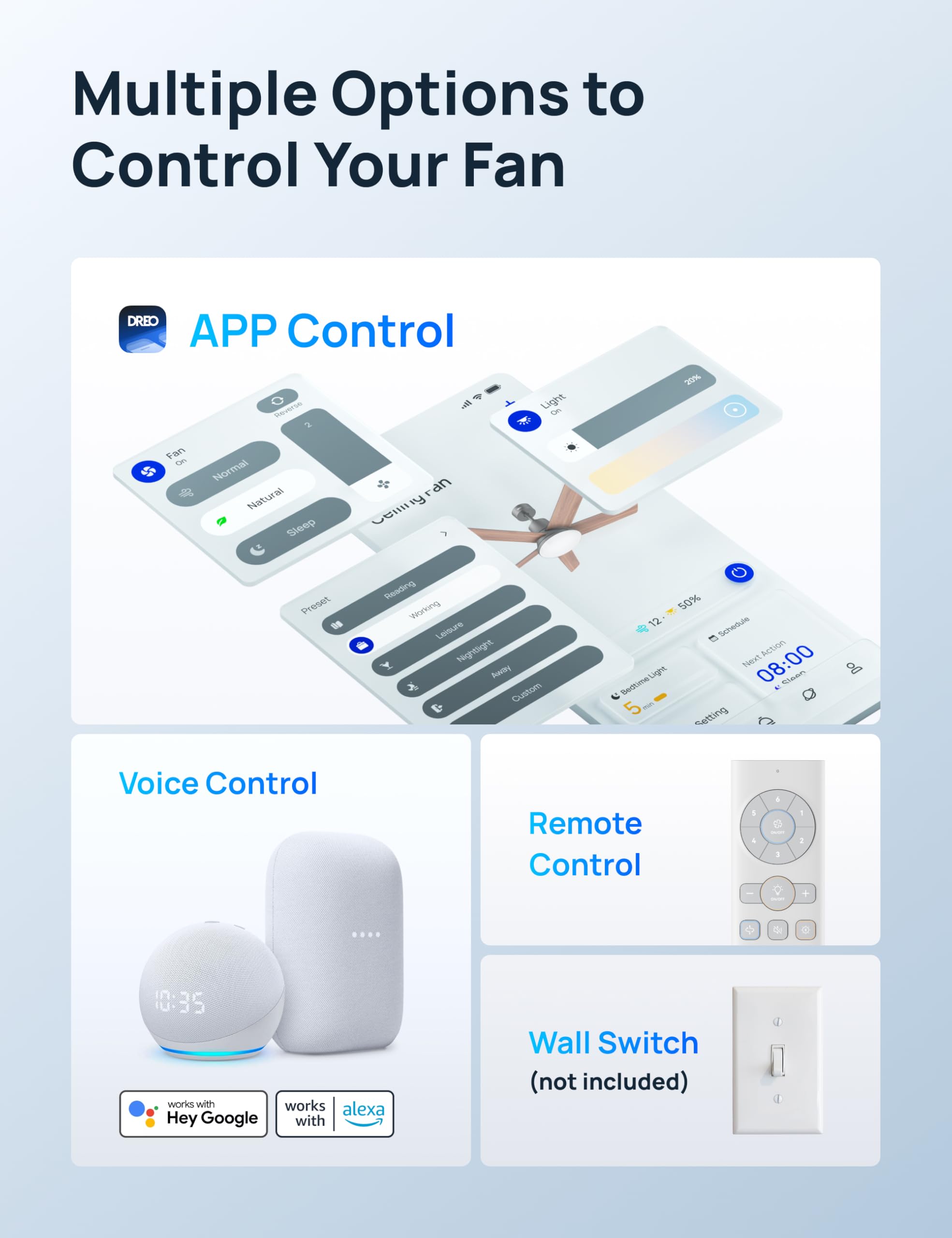 DREO mando y app juntos ofrecen control remoto y voz