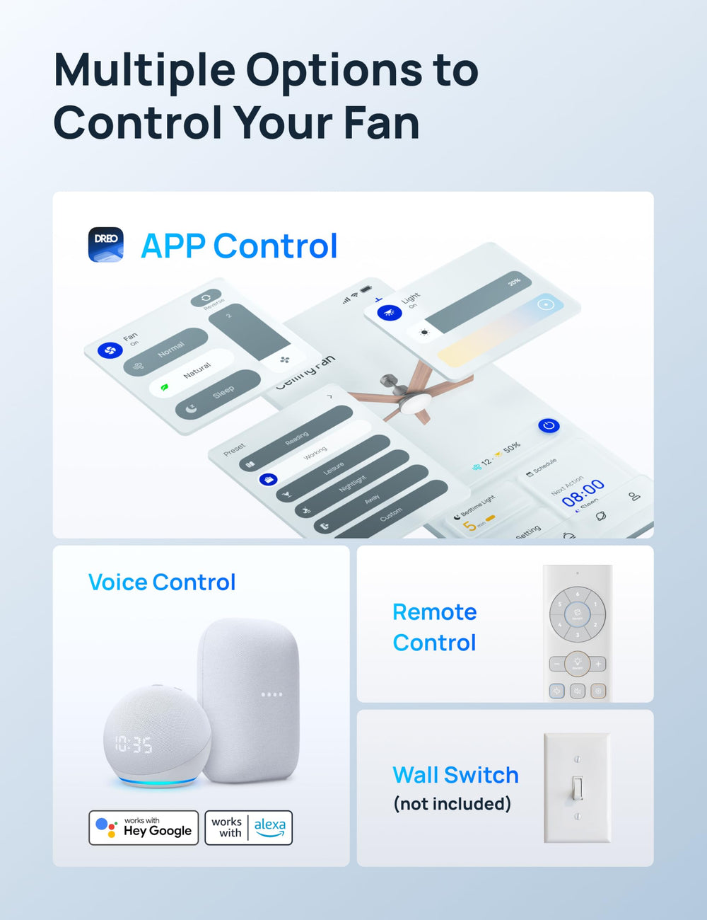 DREO mando y app juntos ofrecen control remoto y voz