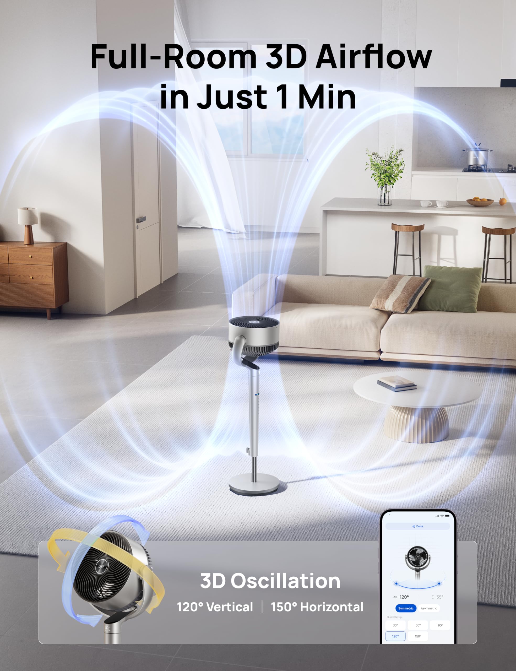 DREO remote and smart speaker showing voice control and hands‑free use