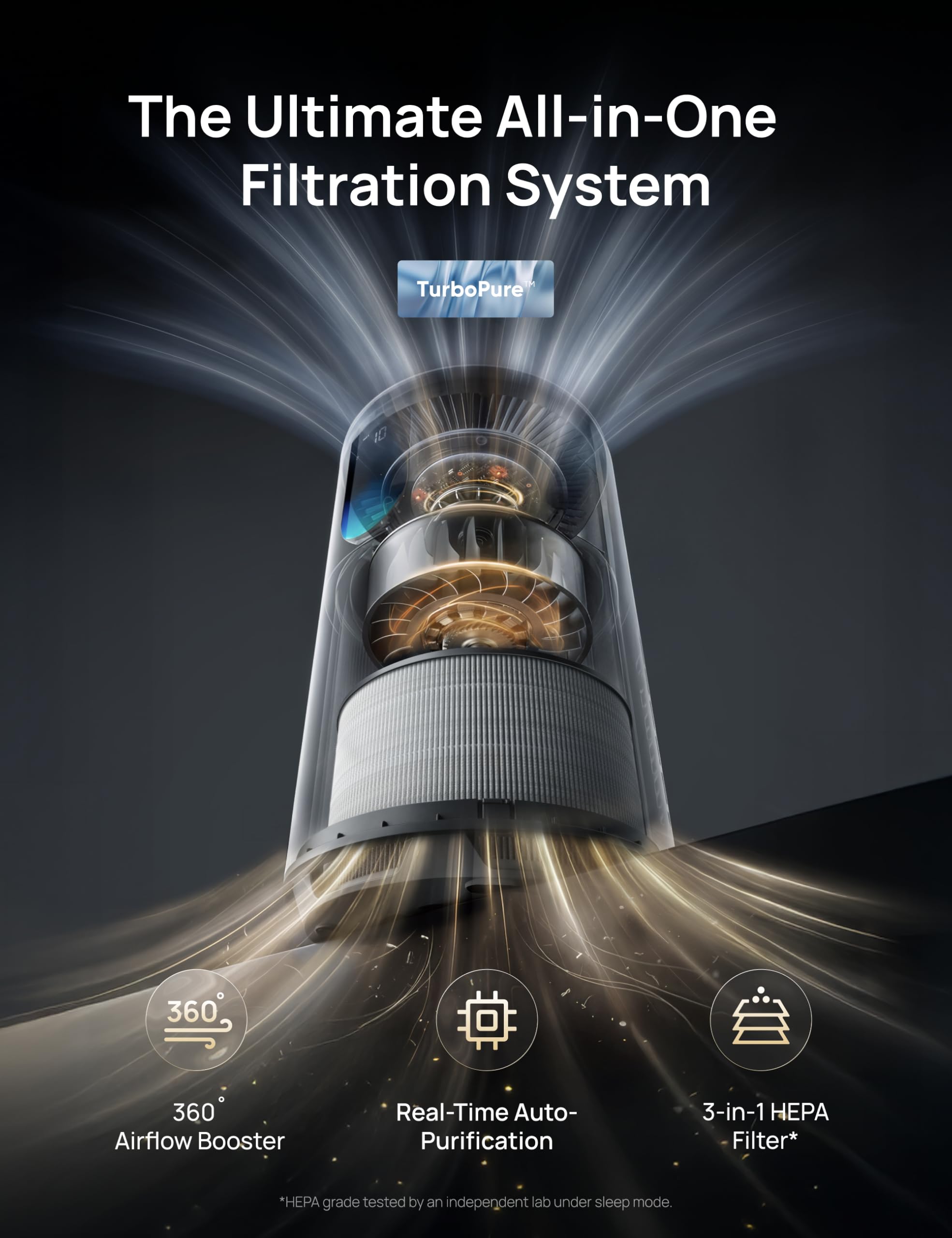 DREO spiral intake grille detail illustrating improved airflow for faster air refresh