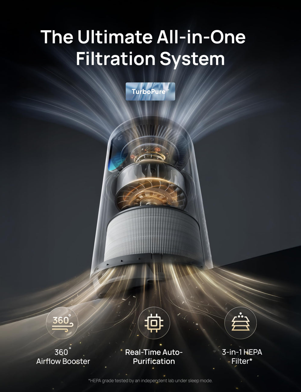 DREO spiral intake grille detail illustrating improved airflow for faster air refresh