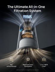 DREO spiral intake grille detail illustrating improved airflow for faster air refresh