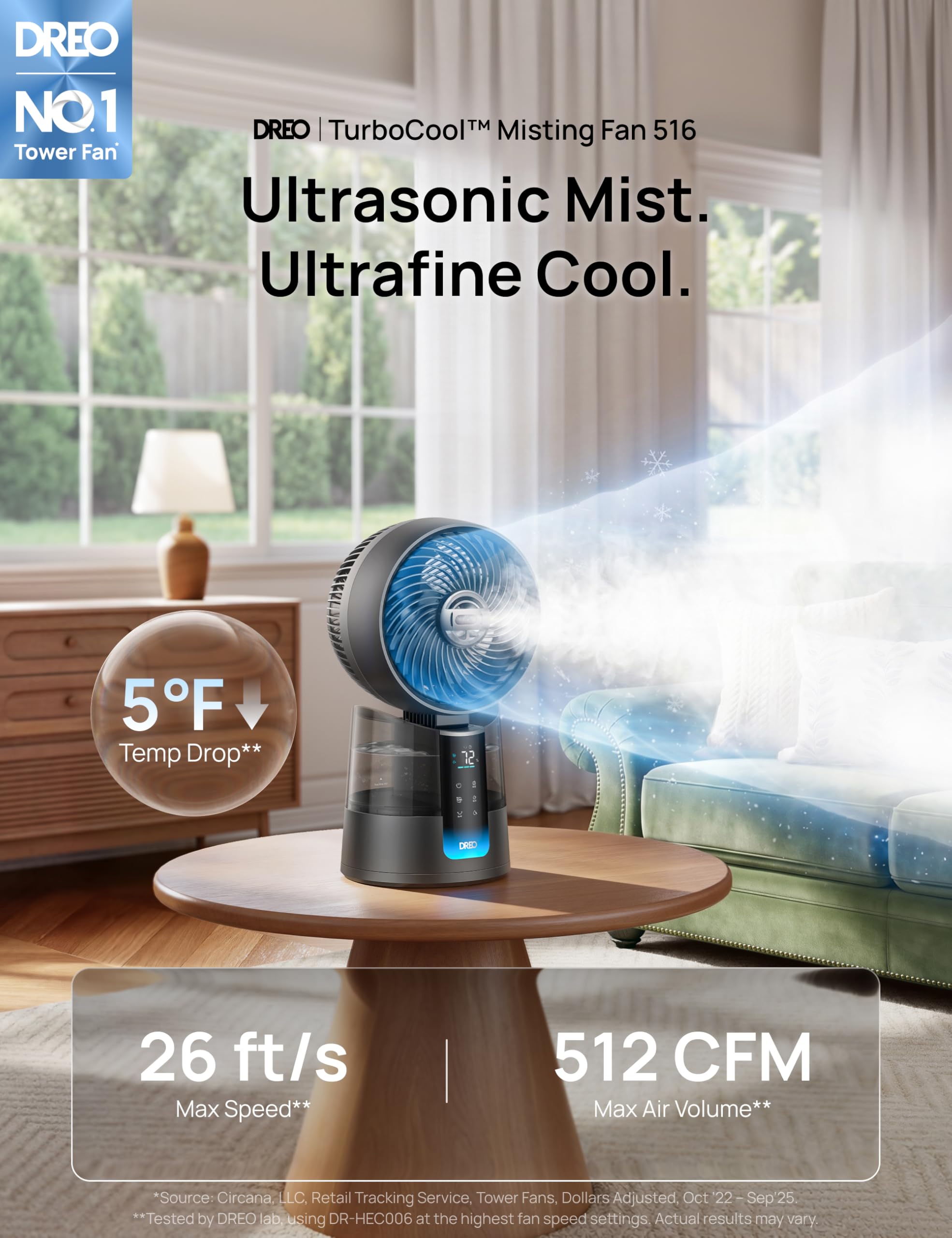 DREO TurboCool detalle del nebulizador ultrasónico que enfría rápidamente