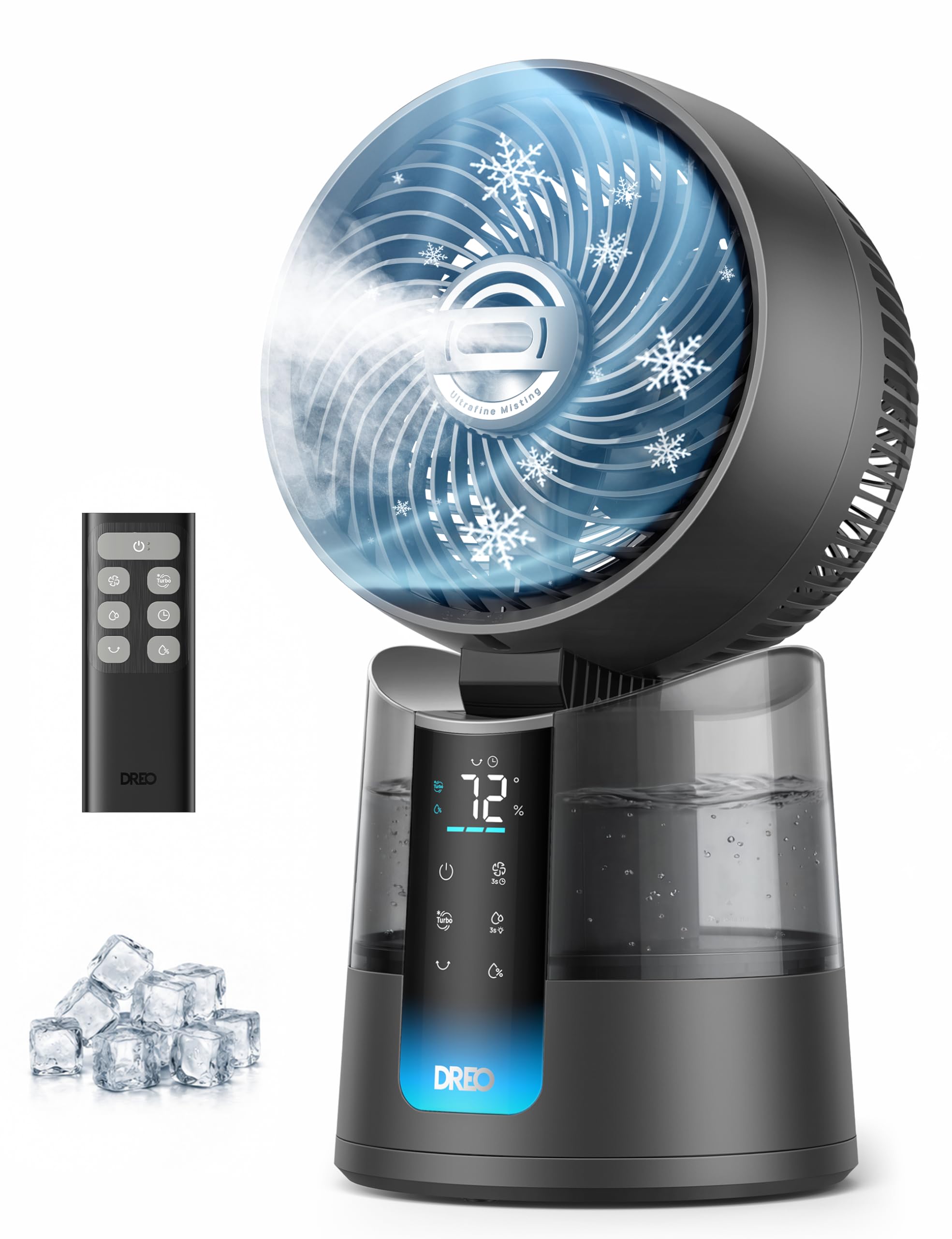 DREO TurboCool vista frontal mostrando diseño compacto y potencia