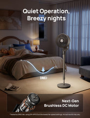 DREO ventilador 2026 primer plano de aspas, diseño que reduce ruido
