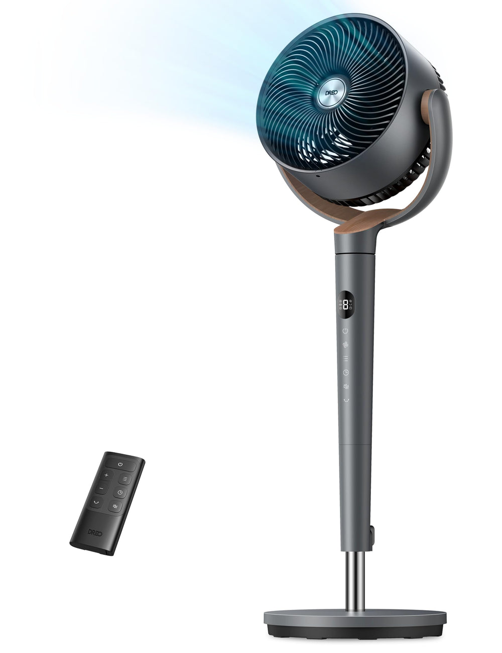 DREO ventilador frontal mostrando diseño estable y circulación eficiente