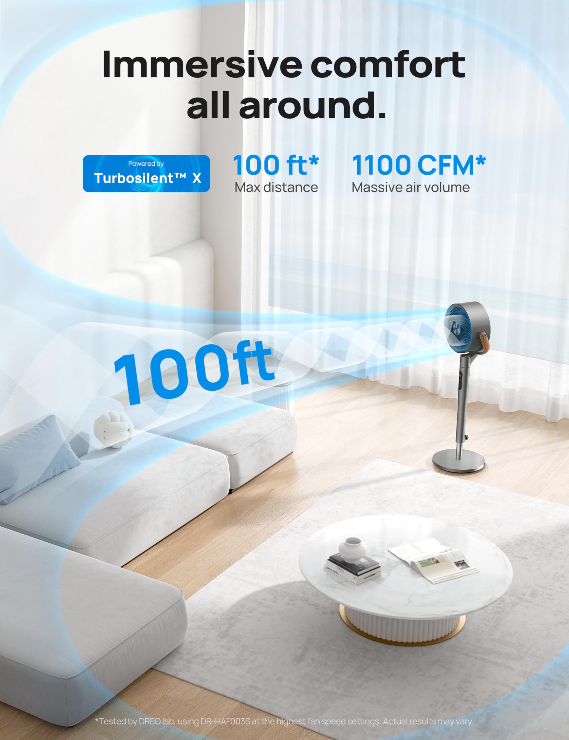 DREO ventilador con mando a distancia y pantalla, fácil control desde cama