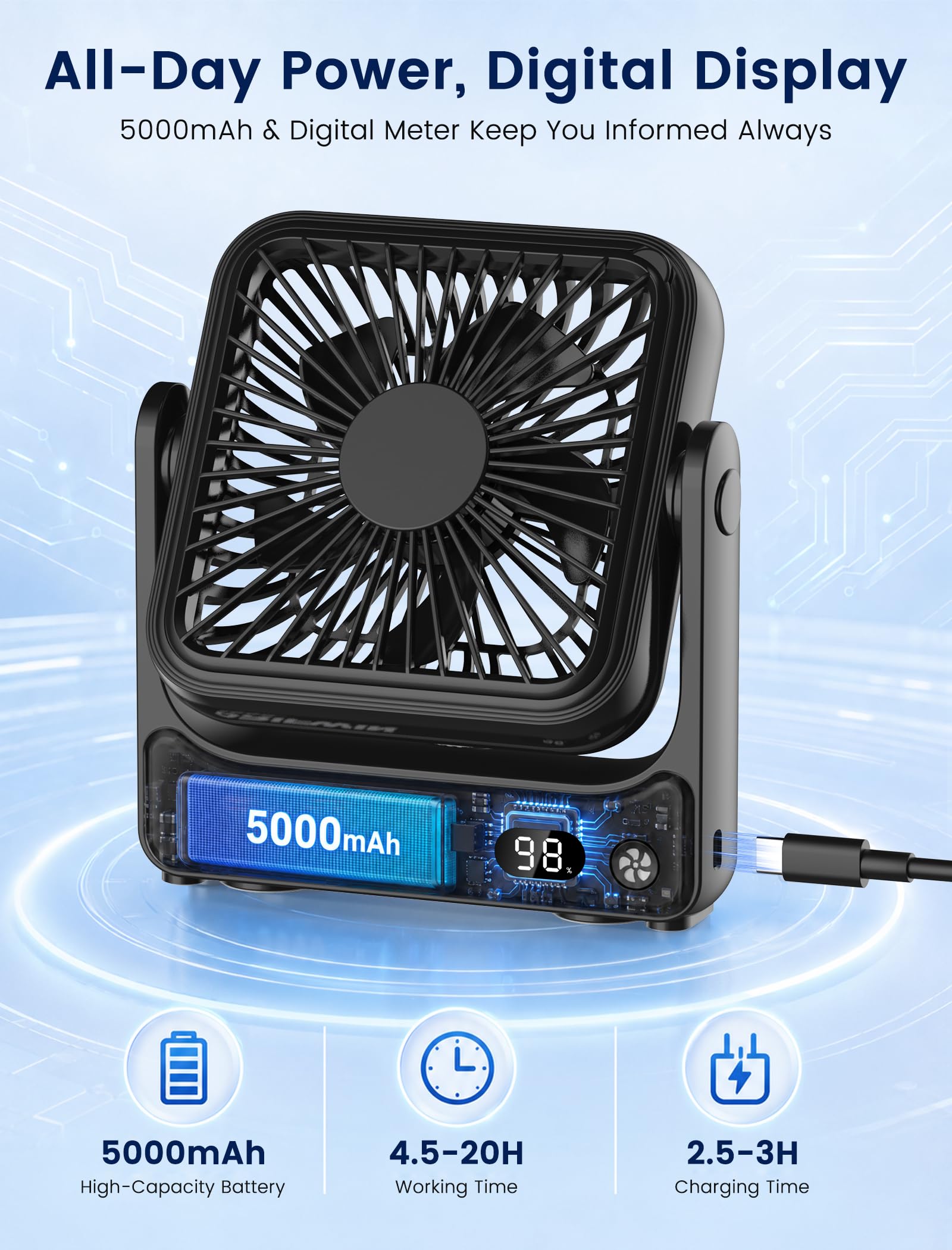 DRIFWIN ventilador colgado con gancho, proporcionando aire directo y ahorro de espacio