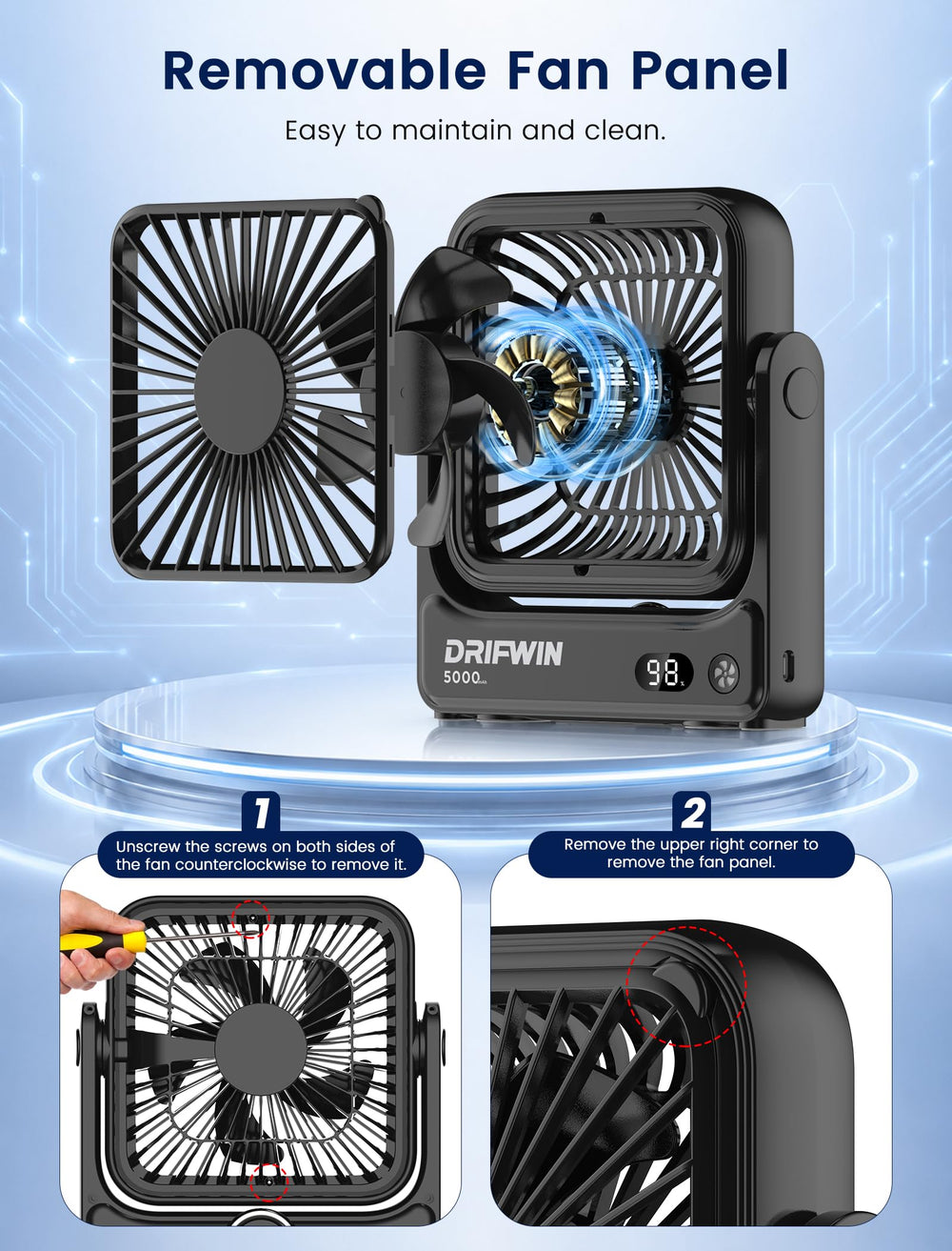 DRIFWIN primer plano de la rejilla y aspas para apreciar acabado y flujo