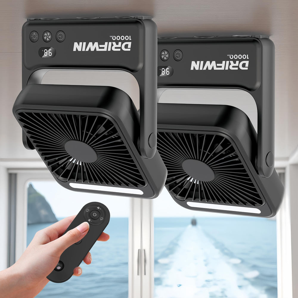 DRIFWIN ventilador frontal del paquete mostrando diseño compacto y utilidad