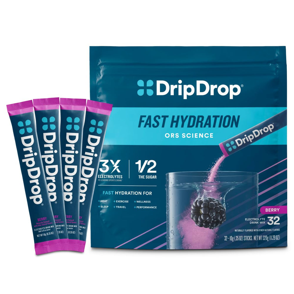 DripDrop envase frontal mostrando caja y cantidad 32