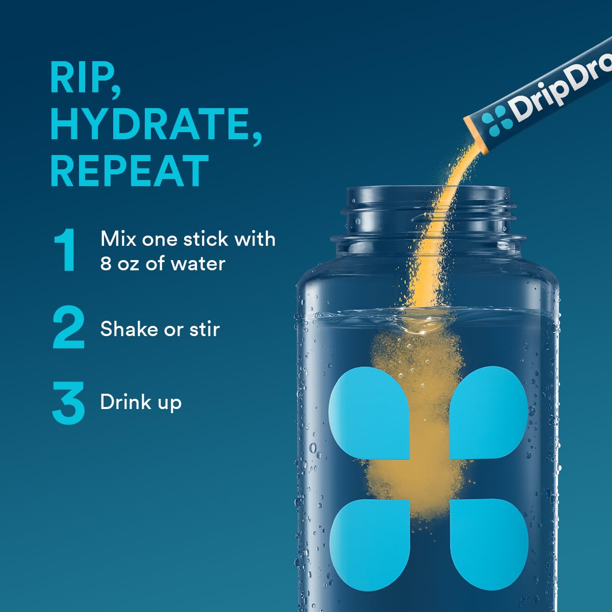 DripDrop etiqueta nutricional destacando electrolitos y bajo azúcar