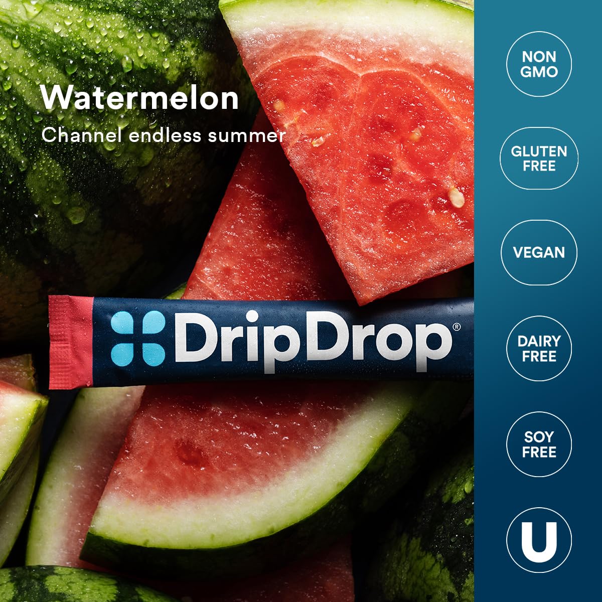 DripDrop etiqueta con lista de electrolitos y propiedades claras