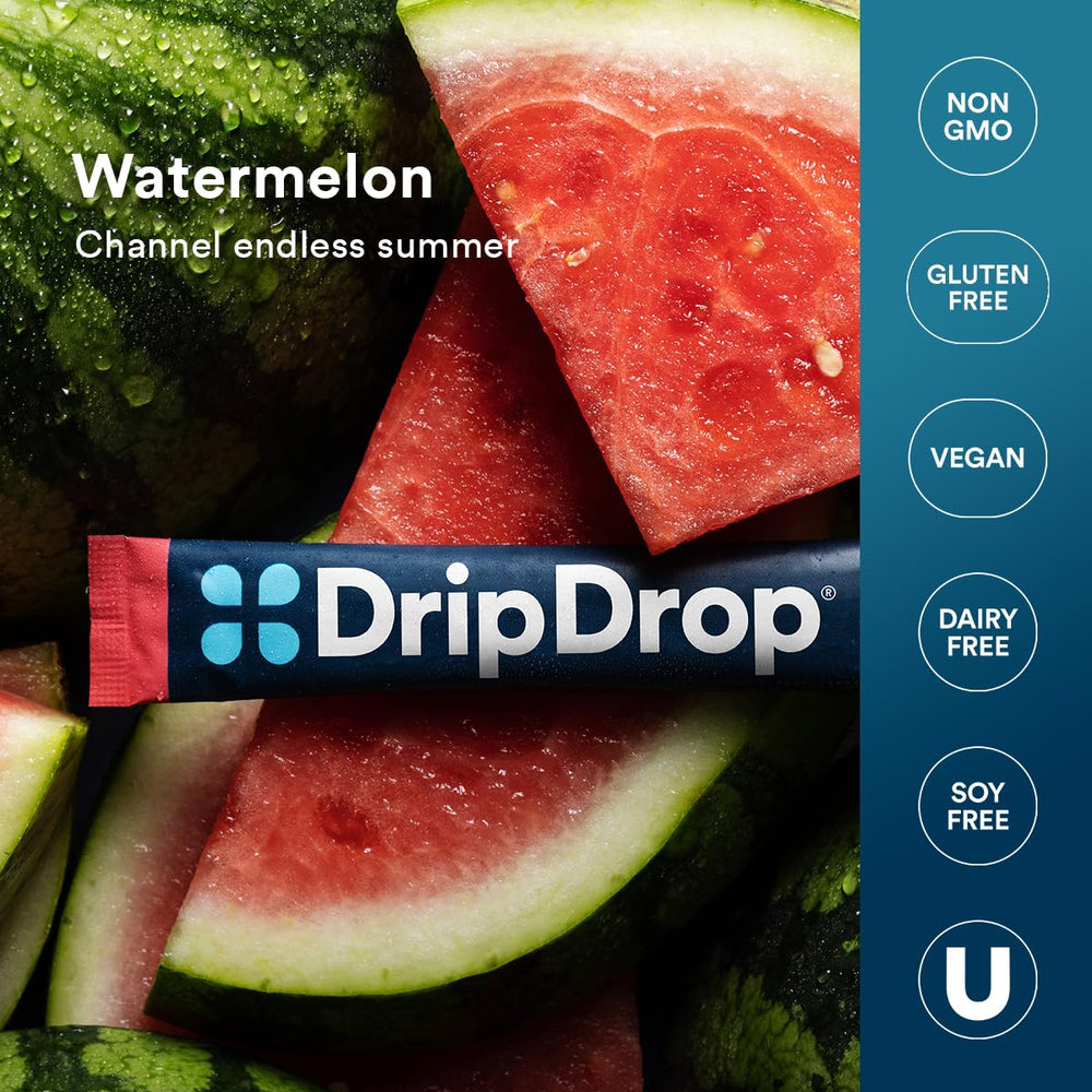 DripDrop etiqueta con lista de electrolitos y propiedades claras