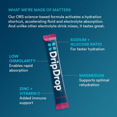 DripDrop polvo en primer plano, textura fina facilita disolución